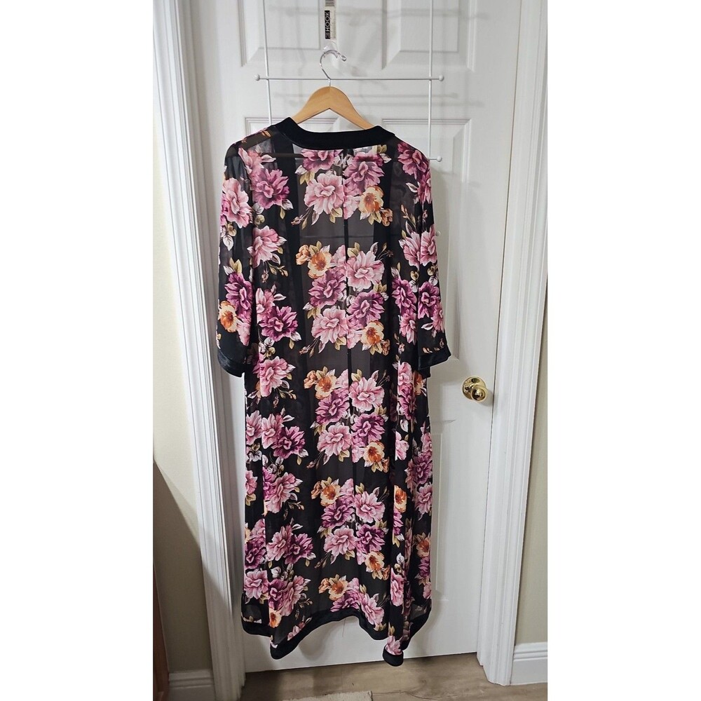 Torrid Black Floral Sheer Chiffon Kimono Duster with Velvet Trim - Picture 7 of 7